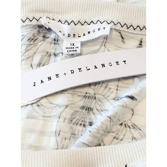 Jane Delancey Womens Top Plus 1X Black White Floral Ruffle Short Sleeve Cotton - Picture 6 of 7